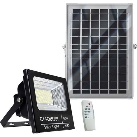 Projecteur solaire LED - AVIZAR - 60W - Panneau séparé - Télécommande - IP67