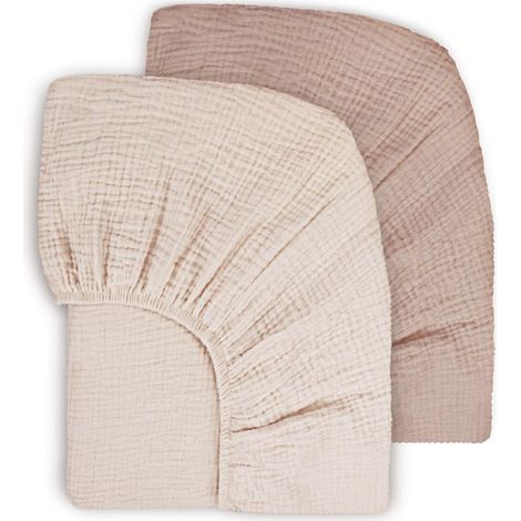 Lot de 2 Draps housses, 100% Coton mousseline, 60x120cm, élastique 360°, pour lit bébé voyage (1/5)