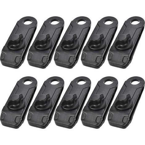 Clips de bâche, 10pcs Tarp Nylon Snap Clip Multi-Fonctionnel Durable Durable Camping Camping Tente Auvent Auvent Auvent Serrage Serrez l'outil pour Tenir la bâche, Pare-Soleil(Noir) (1/5)