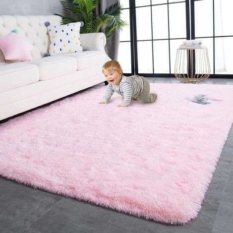 Tapis de Salon, à Poils Longs, Tapis Chambre Rose, 120x160cm, antidérapant, Extra Large, Moelleux et Moderne, pour Chambre à Coucher, Chambre d'enfant