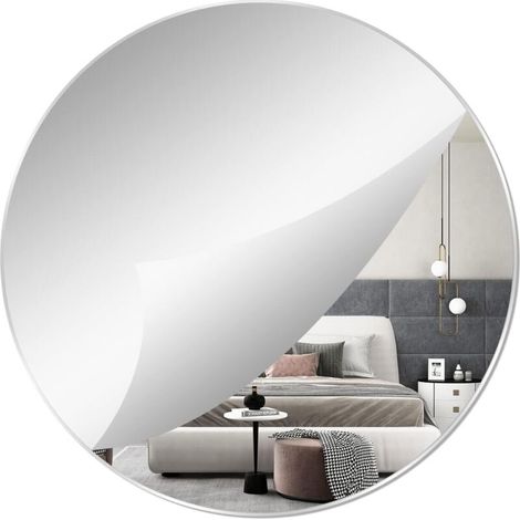 40cm Round Adhesive Wall Mirrors, Decorative Glass Mirror, HD Large Mirror Sticker for Bathroom, Bedroom, Door, etc. (1/5)