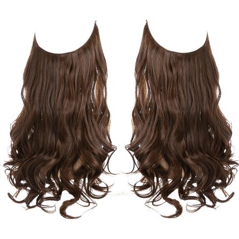 Perruque 18 pouces invisible fil réglable, mèches longues bouclées ondulées synthétiques pour femme, chaleur naturelle température (1/4)