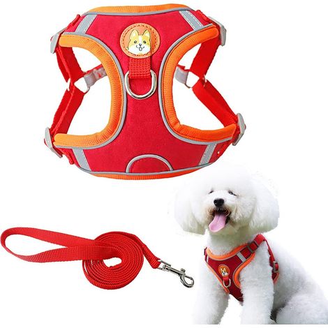 Harnais Chien - Réglable Respirant Rembourré avec Bande Réfléchissante - Pour Chiens et Chats de Taille Moyenne - Taille M - Rouge