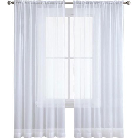 Transparenter Vorhang 100 x 130 cm, halbtransparent, Polyester, für Wohnzimmer, Schlafzimmer, weiß (1/5)