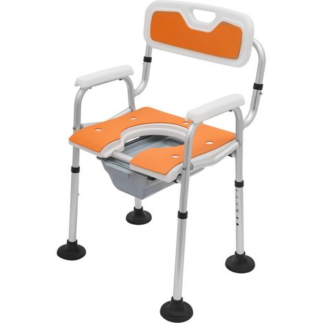 Silla de ducha regulable en altura para personas mayores, silla con orificios, reposabrazos y respaldo, sillas de ducha con orificios, 88 x 50 x 40 cm, 150 kg, naranja (1/5)