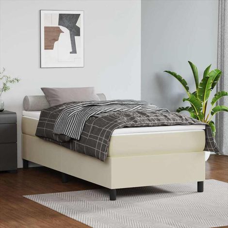 Estructura de cama con somier cuero sintético crema 90x190 cm (1/5)