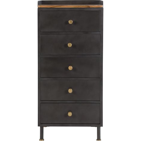 Cómoda de 5 cajones de metal negro y madera de mango - Gauthier