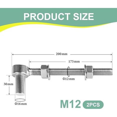 J Bolt Hinges, M12 x 200mm, Garden Gate Hinge, J-Bolt Hinges 304 Stainless Steel for Gate Farm, Garden, Wood Gate, Entrance (1/2)