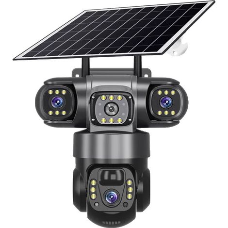 Cámara de seguridad con triple lente, alimentada por energía solar, versión Wifi (2.4G) (1/2)