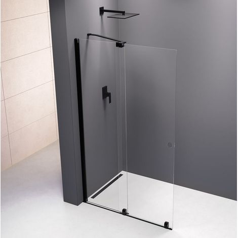 Porte de douche à l'italienne ROLLS BLACK 1600 mm, hauteur 2000 mm, verre transparent (1/5)