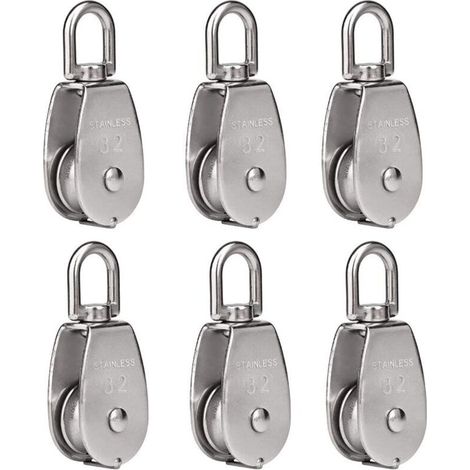 Lot de 6 poulies de levage m32 chargeant 250 kg, bloc de poulie de corde de levage pivotant en acier inoxydable 304 robuste (1/4)