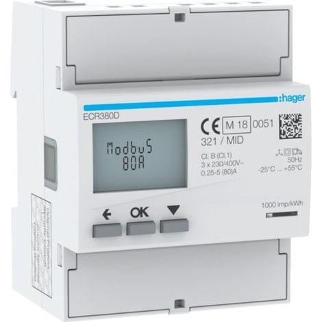 COMPTEUR TRI 80A MODBUS MID - GESTION DU BATIMENT HAGER ECR380D (1/2)