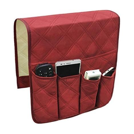 Organisateur De Bras De Canapé - Support D'Accueil Pour Accoudoir 90 X 43 Cm Avec 5 Compartiments Et Fixation Anti-Dérapante - Rouge Vin (1/5)