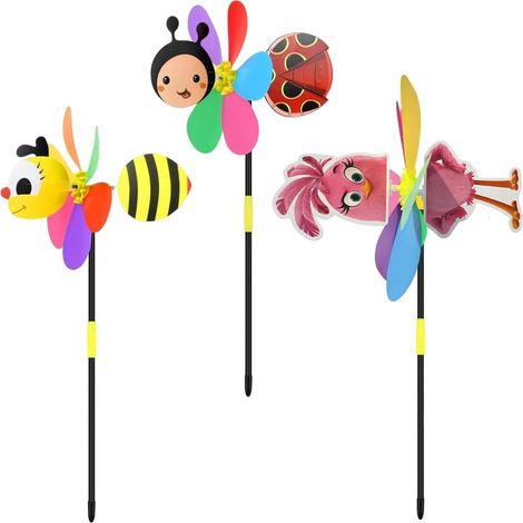 Molino De Viento Infantil De 3 Piezas, Molino De Viento De Animales, Molino De Viento De Jardín Al Aire Libre De 43 Cm, Molino De Viento De Abeja, Molino De Viento De Mariquita, Molino De Viento De Pa (1/5)