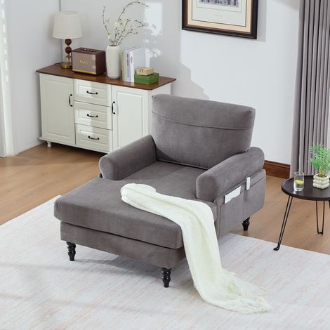 Sillón chaise longue 125.5x97x86 cm gris oscuro en chenilla con bolsillos laterales y cojines desenfundables (1/5)