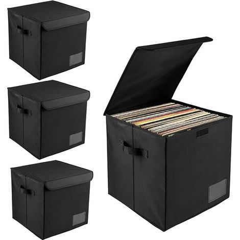 Boîte de Rangement pour Disques Vinyles, Oxford Tuch Boîtes Pliables, Schallplatten Box avec Deckel et Griffen pour Album Collectionner (1/5)