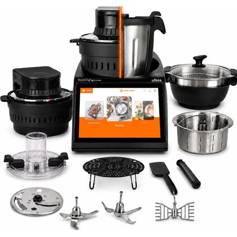 Robot Cuiseur avec Friteuse sans Huile 2-en-1, 2400 W, Bol Inox 4,5 L, Air Fryer 5 L, Écran Tactile 10”, WiFi, 30 Fonctions et 150 Recettes (1/5)
