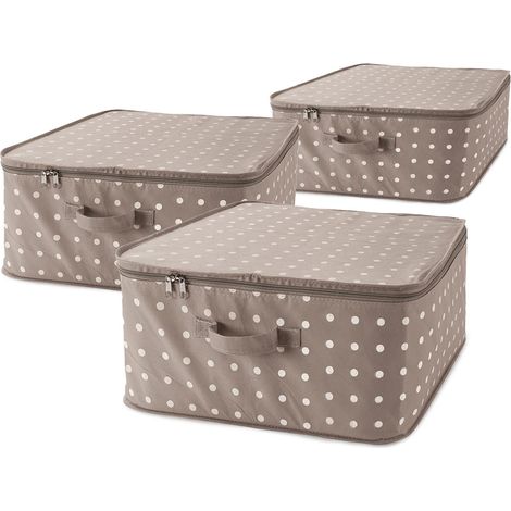 Compactor RAN8108 Set di 3 Custodie Rivoli per Vestiti con Cerniera, Chiusura Lampo, Antipolvere, Polipropilene, Marrone/Bianco, 46 x 46 x H. 20.5 cm (1/4)