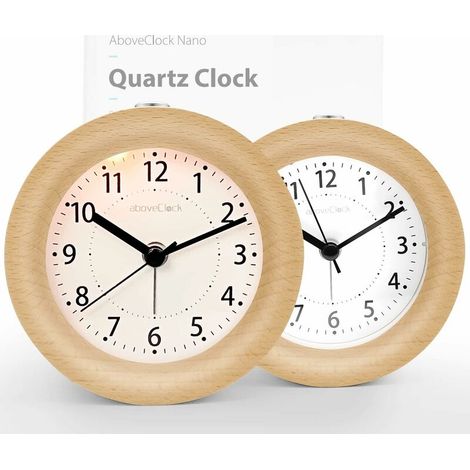 Battery Operated Morning Alarm Clock,Non-Ticking Silent Luminous Travel Analogue Wooden Alarm Clock with Snooze Function,Needle Clock Rising Sound Alarm Clear wood (1/5)