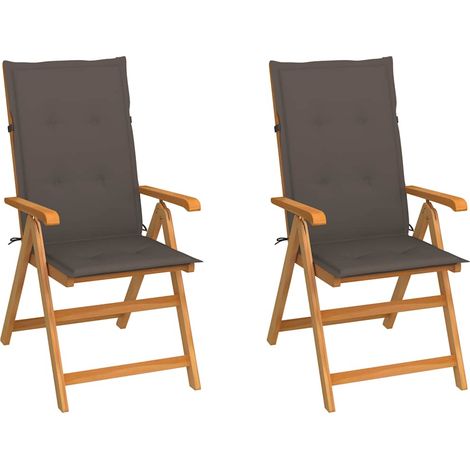 vidaXL Sillas plegables (2 unidades) con cojines color topo, de madera maciza de teca. (1/5)