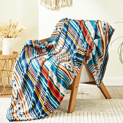 Manta reversible de forro polar a rayas, 130x150 cm, de franela, ligera y suave, ideal para todas las estaciones. (1/5)