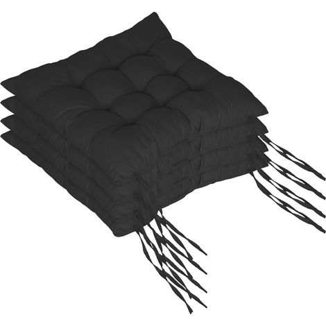 Relaxdays chair cushions, set of 4, 40x40 cm, quilted with ties, indoor/outdoor, polyester cover, black