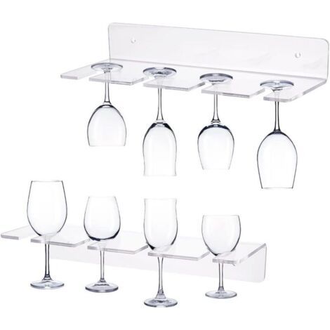 NALOOKAMIC 2 Pack Porte-Verres à vin en Acrylique fixés au Mur, présentoir de Verres à vin Clair, Support Mural à Champagne, étagères de Rangement en Verre à vin sous Armoire, pour Restaurant de Bar (1/4)