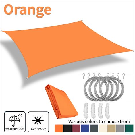 (Orange, avec corde, 500x300CM) Voile d'ombrage imperméable, résistante aux UV, adaptée aux cours, jardins, pergolas et porches. (1/5)