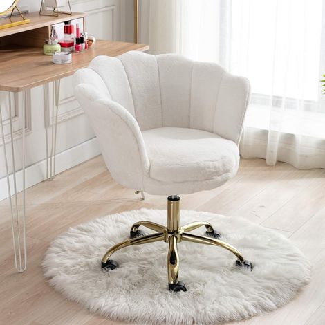 Wahson Sedia da Scrivania in Velluto con con Gambe in Metallo, Sedia da Ufficio Girevole Sedia in Altezza, Seduta Imbottita Regolabile, Bianco