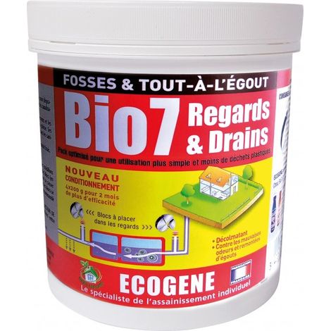 BIO7 regards et drains 800 g – Dégrade les graisses – Nettoyage canalisations – Évite engorgements et bouchons – Ab7 Industrie