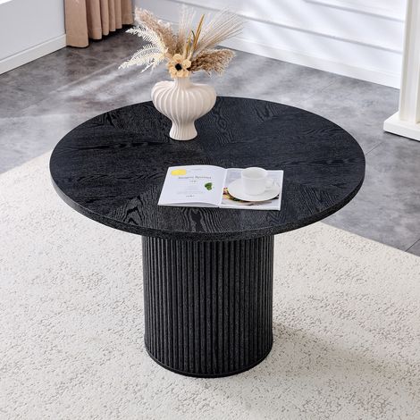 Runder Esstisch MDF und Metall Schwarz Ø100x76 cm mit 4-Segment-Tischplatte