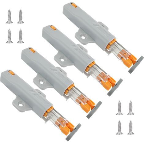 Lot de 4 Loquets Push-to-Open pour Placards Ressort 30N Système d'Ouverture par Pression Sans Aimant Loquet Poussoir Verrou Poussoir pour Armoires Cuisines Meubles Sans Poignée Vis Incluses