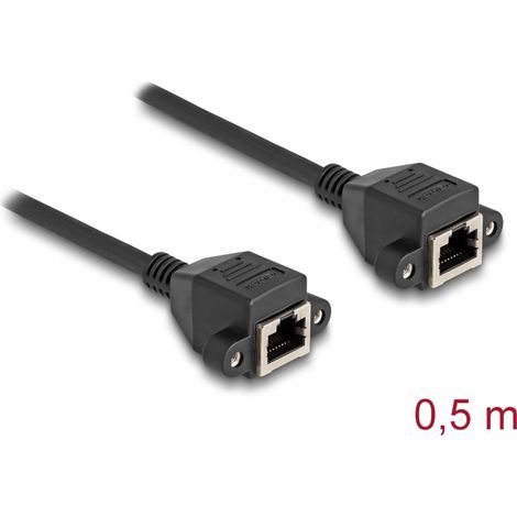 Delock Cable de extensión RJ50 hembra a hembra S/FTP 0,5 m negro