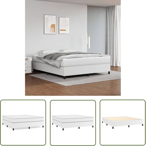 The Living Store Sommier à lattes de lit avec matelas Blanc 180x200cm Similicuir - Lit Double - Lit Tapissier - Literie - Chambre À Coucher - Matelas À Ressorts Ensachés (1/5)