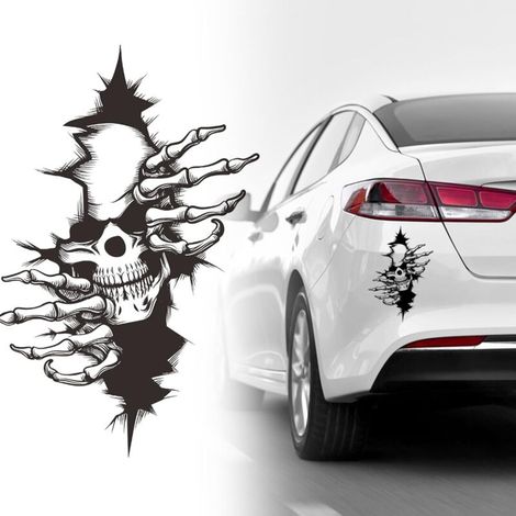 480 Horror-Totenkopf-Autoaufkleber: Stilvolles und cooles Totenkopf-Design, das Ihr Auto noch einzigartiger und auffälliger macht. Schlichtes, aber außergewöhnliches Horror-Totenkopf-Design. (1/4)