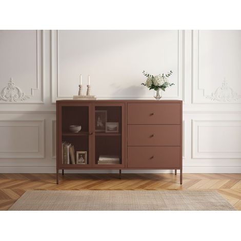 BOBOCHIC - Buffet 2 portes 3 tiroirs 140 cm CLARA métal édition limitée   Bordeaux