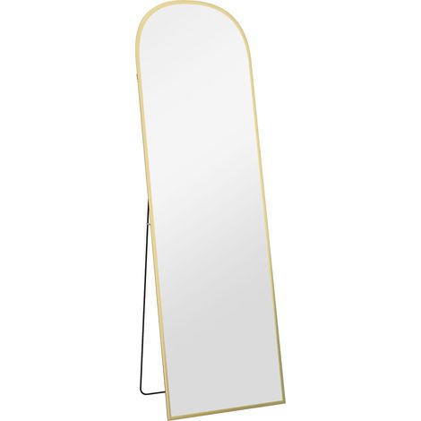Miroir sur pied rectangulaire arrondi cadre en aluminium avec support pour entrée chambre dressing 50 x 161,5 cm doré (1/5)