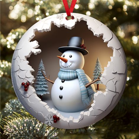 Pendentif Ronde Bonhomme De Neige - Décoration De Noël En Acrylique - Pour Maison Voiture Bureau - 1 Pièce (1/5)