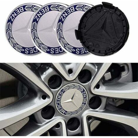 Lot de 4 cache-moyeux compatibles avec Mercedes Benz 75 mm - Bleu