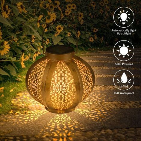 Lanternes solaires jardin extérieur – LED suspendues fer forgé motif creux – Parfait pour mur végétal, clôture ajourée ou tonnelle bois