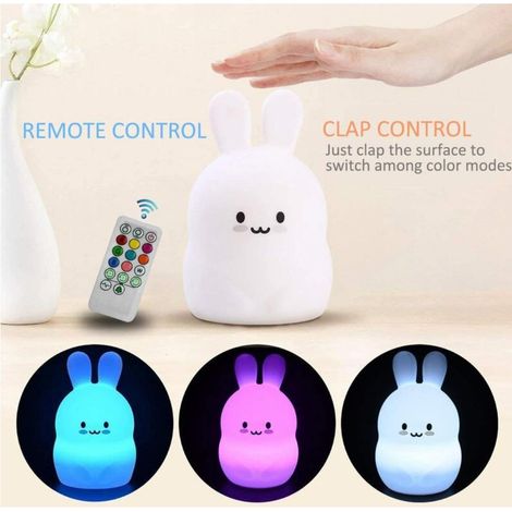 Veilleuse Enfant Lampe Lapin Silicone Souple Lampe Chevet 9 Couleurs Rechargeable Télécommande LED Veilleuse pour Cadeau/Bureau/Chambre à Coucher/Salon/Extérieur [Classe énergétique A++] MOONSTARS (1/4)