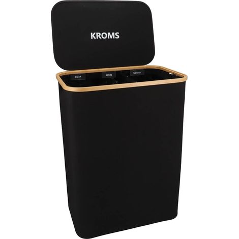 1 Panier à linge, 3 compartiments, bambou, pliable, 160L, buanderie (1/5)