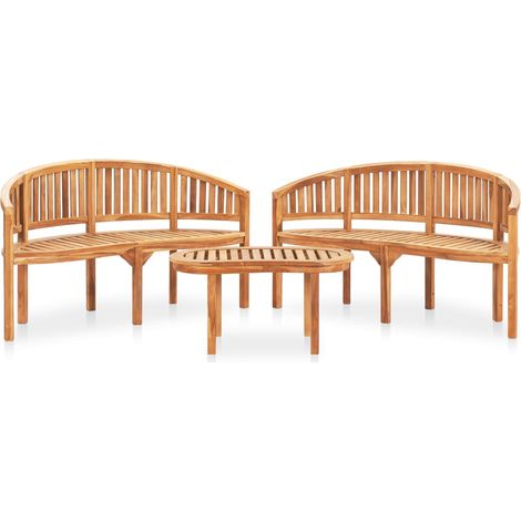 Salon de jardin 3 pcs Ensemble Table et Chaise de Jardin - en forme de banane Bois de teck solide BV946526 - BonneVie (1/5)