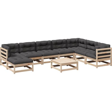 Set Divani da Giardino 9 pz con Cuscini Legno Massello di Pino vidaXL (1/5)