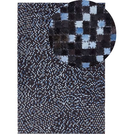 Tappeto Marrone e Blu Vera Pelle Rettangolare 160 x 230 cm Patchwork Boho Decor Ikisu (1/5)