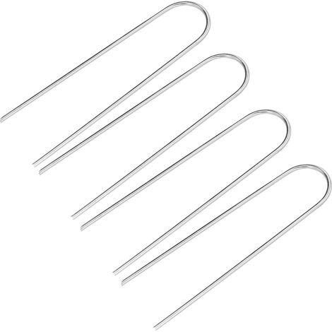 Lot de 4 piquets de jardin en forme de U, en acier inoxydable haute dureté, pour fixer votre pelouse. (1/5)