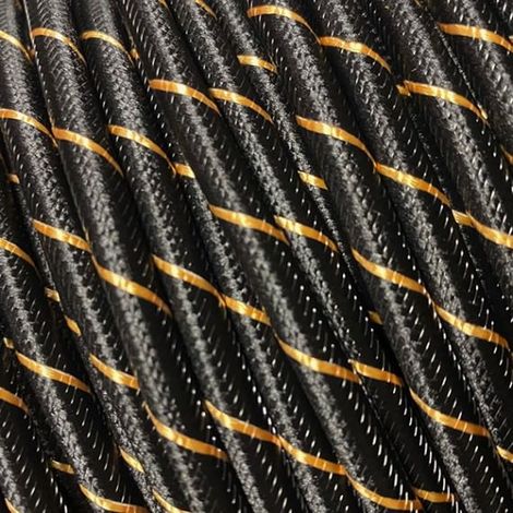 Fil Électrique Tissu Noir et Or 2x0,75mm² - Câble Électrique Textile de Qualité
