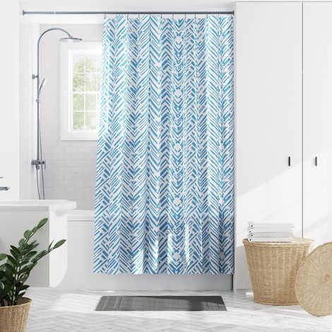 Rideau de Douche imperméable en PEVA à Chevrons Gris et Bleu 177,8 x 183 cm (1/5)
