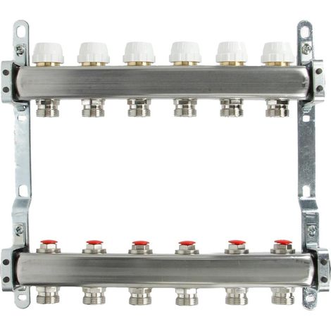 Collecteur plancher chauffant 6 circuits 1’’ acier inoxydable