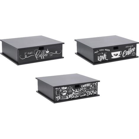 Cassetto Portacialde Capsule in Legno MDF con 3 Scomparti 32 x 29 x 10 cm 3 Decori (1/2)